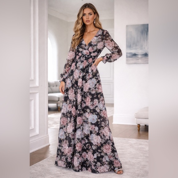 Everly Dresses & Skirts - Everly Floral Surplice Maxi Dress | Long Sleeve Flowy Boho | Size L